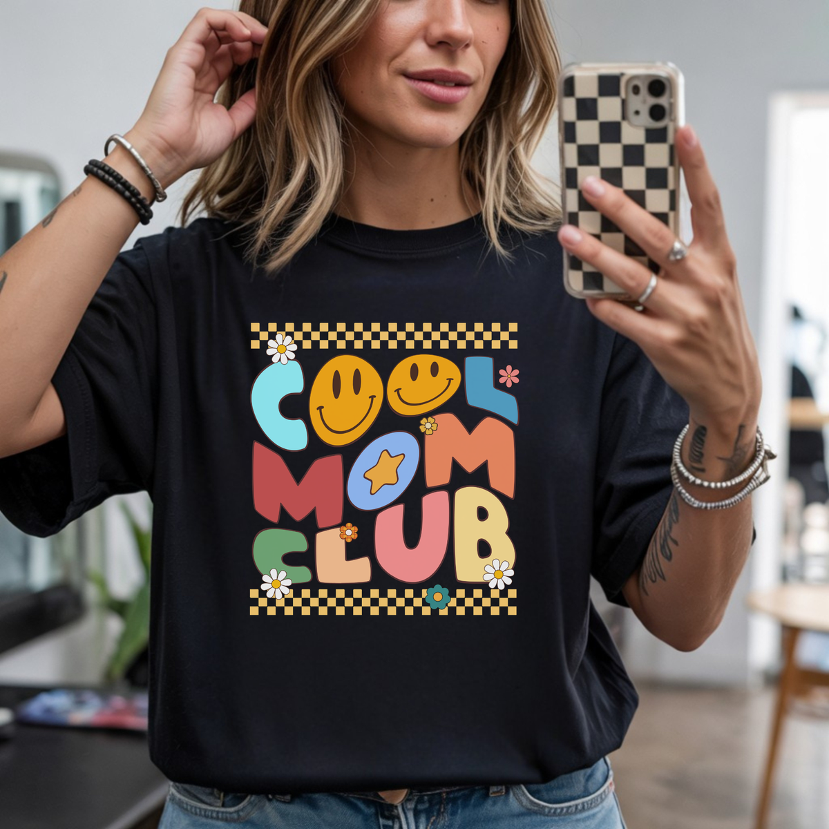 Cool mom club graphic design on sweatshirt mockup ready to press DTF transfer
