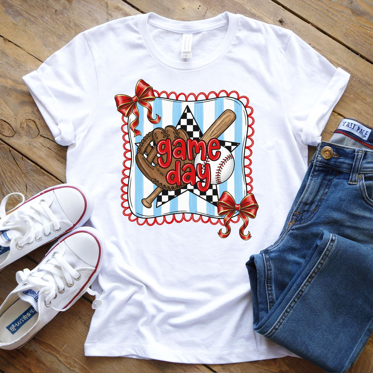 coquette-game-day-red-ribbon-blue-stripes-dtf-transfer-tee-hoodie