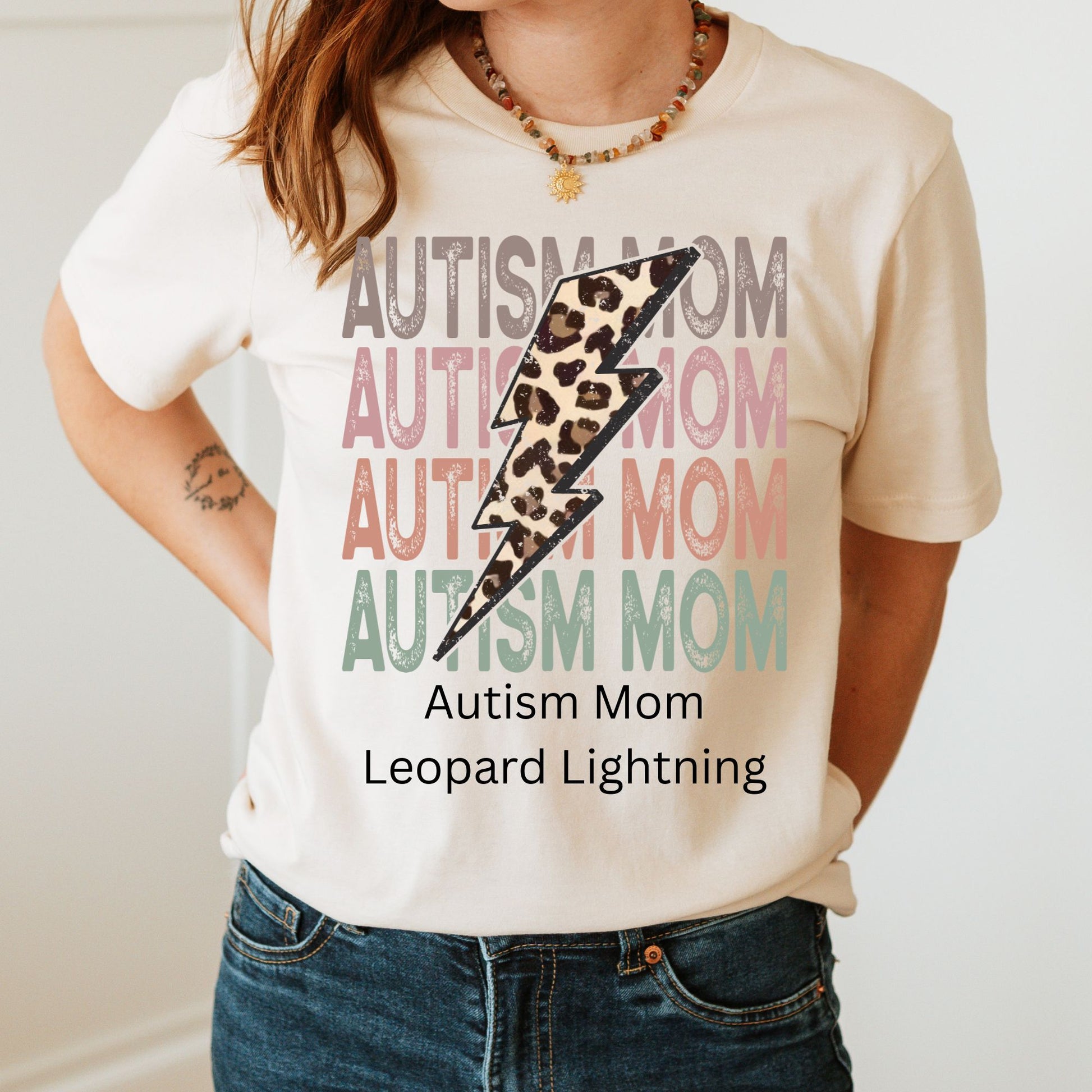 autism mom leopard lightning dtf transfer bold lightning bolt leopard print autism awareness design for tee or hoodie