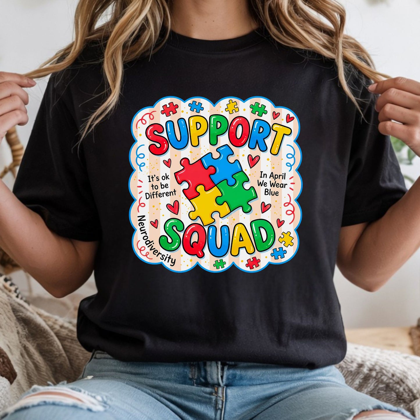 autism support squad dtf transfer puzzle piece awareness shirt neurodiversity support design
