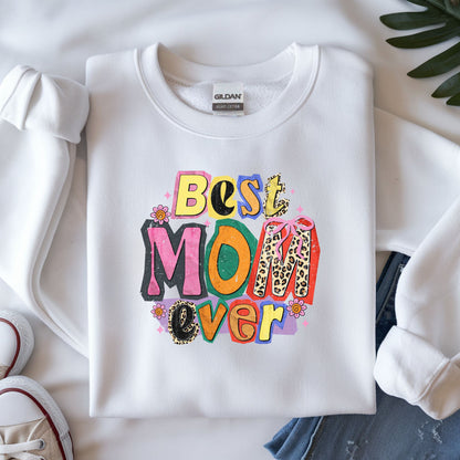 Best Mom Ever magazine collage style DTF transfer colorful retro design for Mother's Day shirt or hoodie
