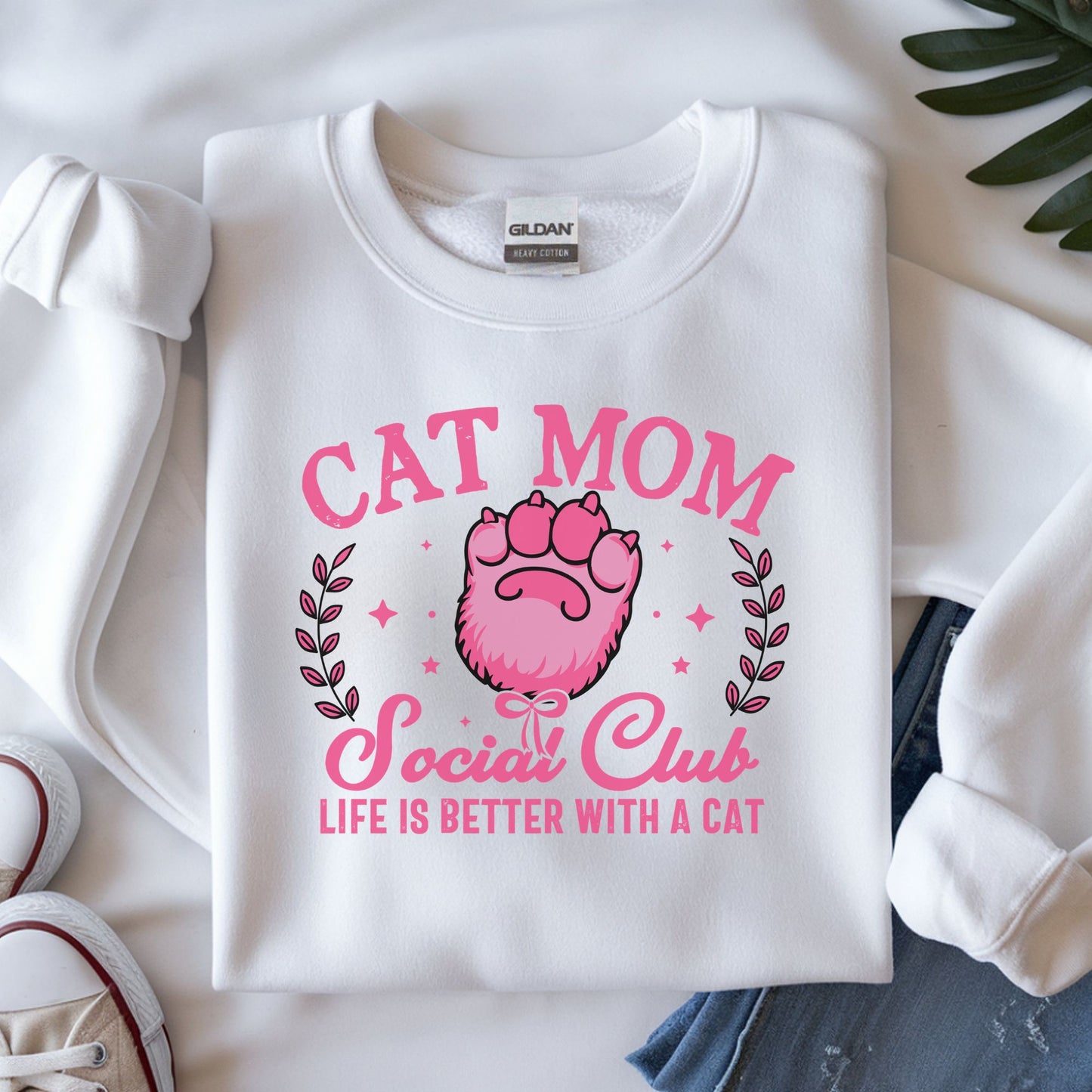 cat mom social club dtf transfer pink paw design cute cat lover graphic life is better with a cat for tee or hoodie