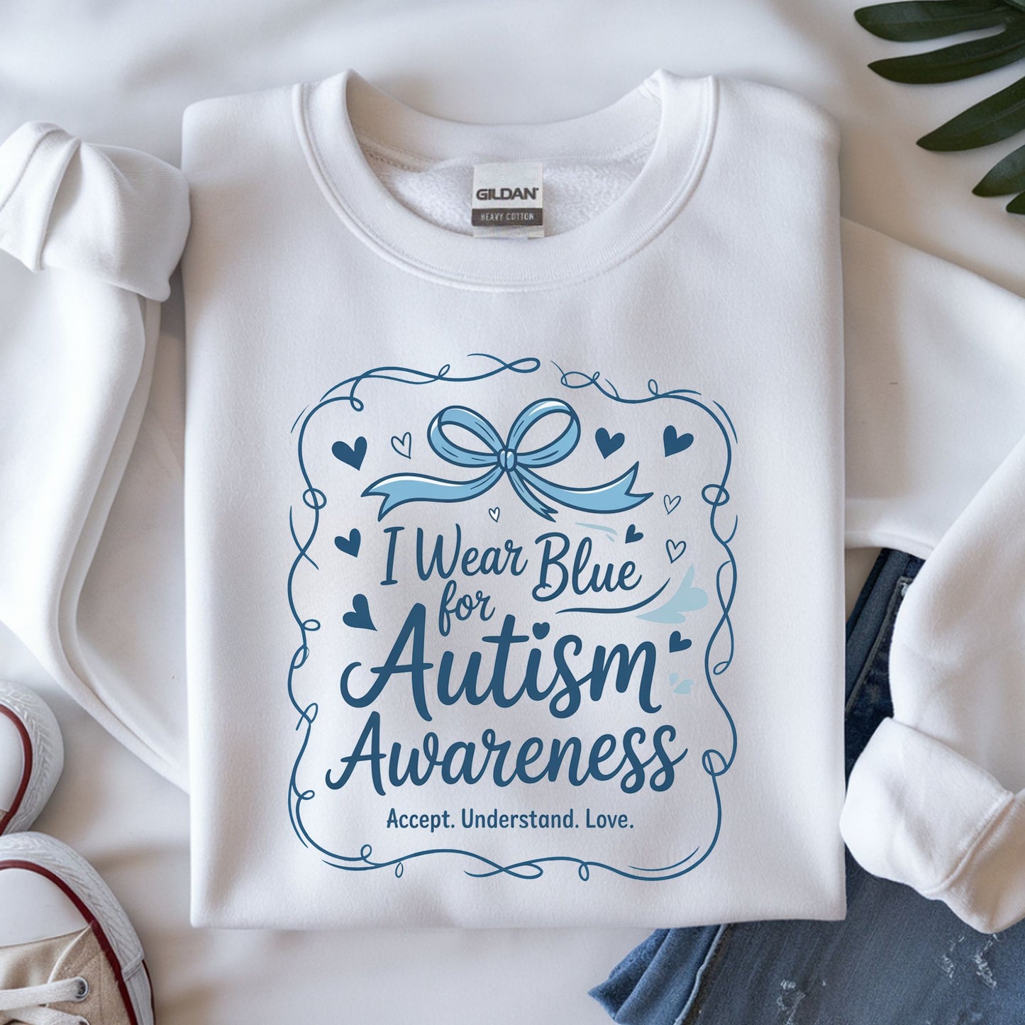 i wear blue for autism awareness dtf transfer coquette bow blue aesthetic awareness shirt design
