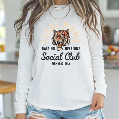 Feral moms social club tiger graphic DTF transfer raising hellions mom shirt design for t-shirt or hoodie
