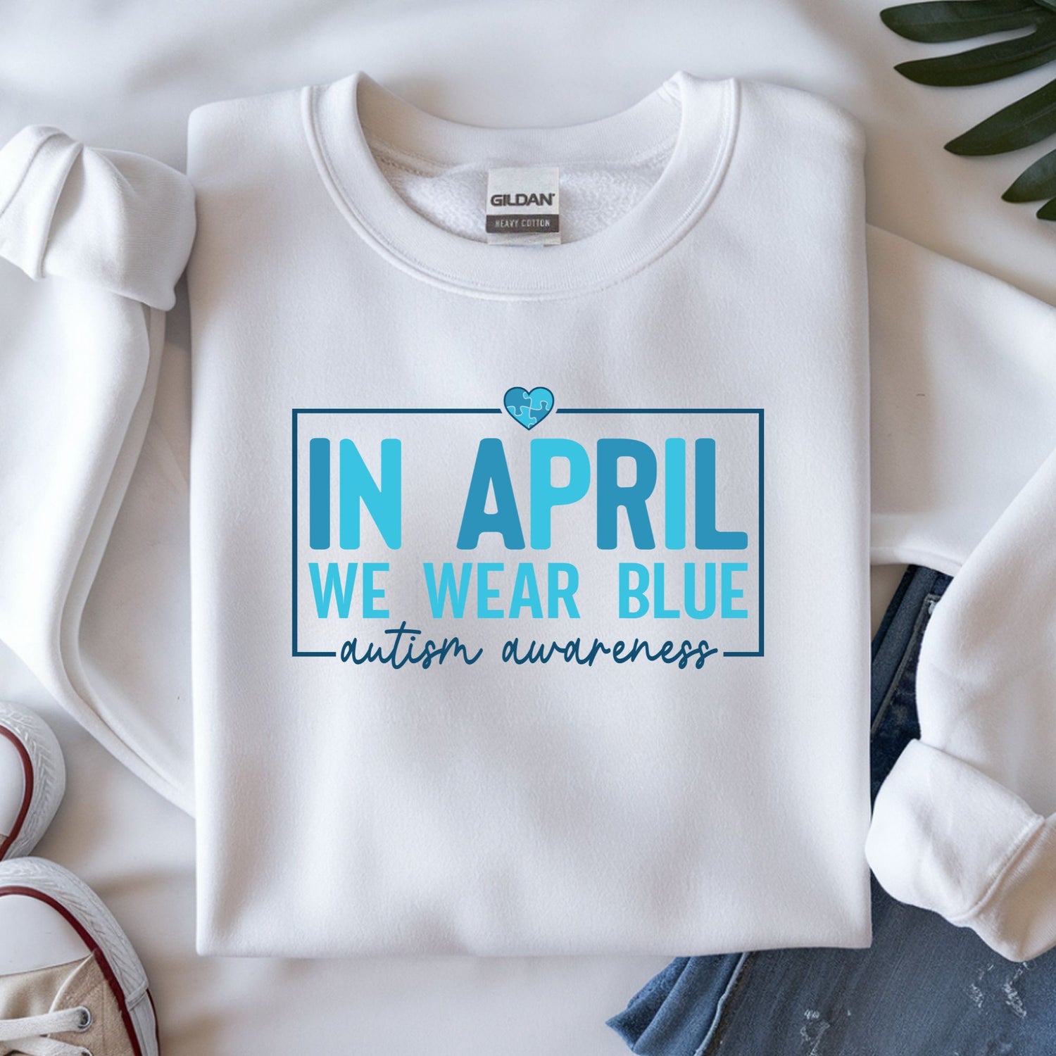 in april we wear blue autism awareness dtf transfer minimalist blue awareness shirt design
