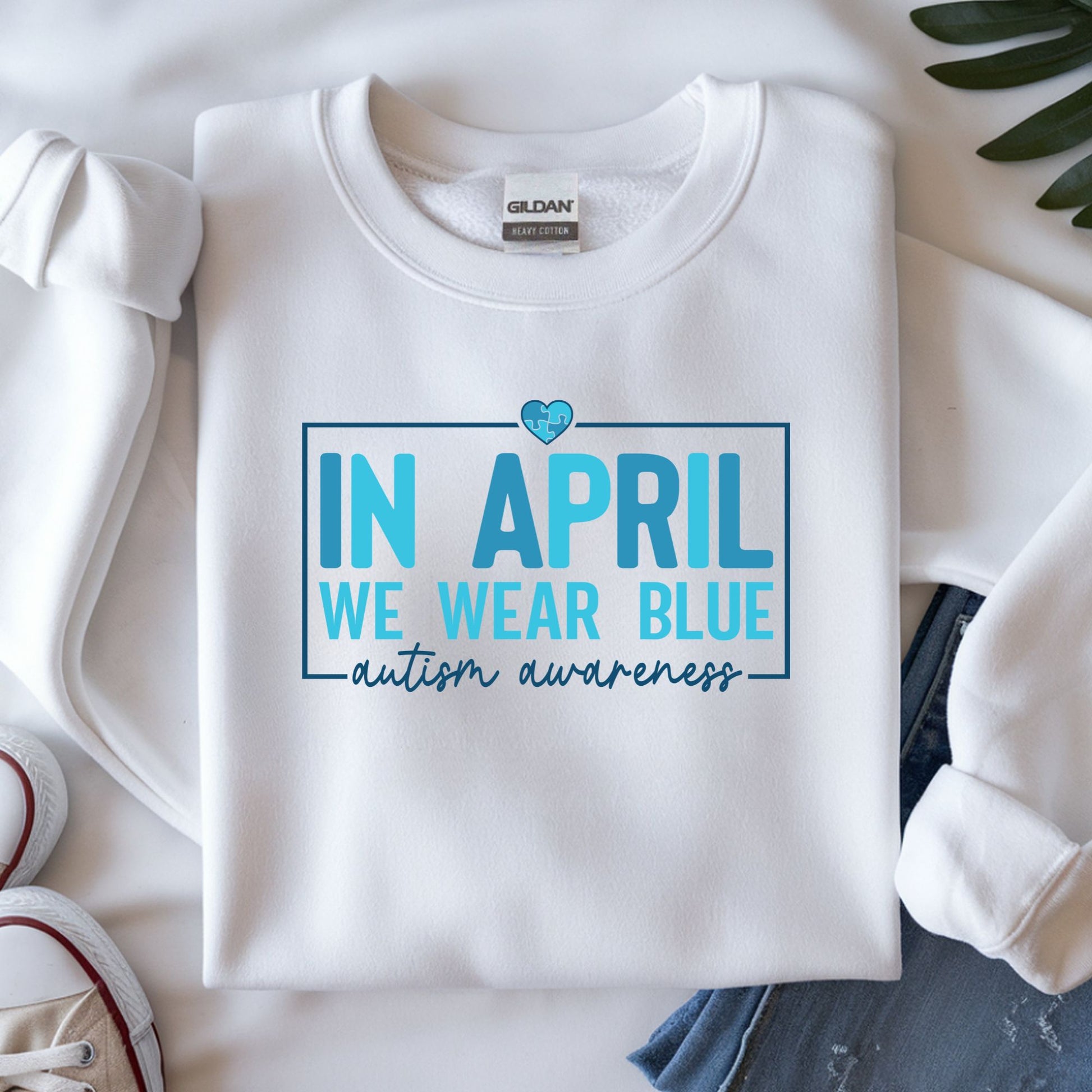 in april we wear blue autism awareness dtf transfer minimalist blue awareness shirt design
