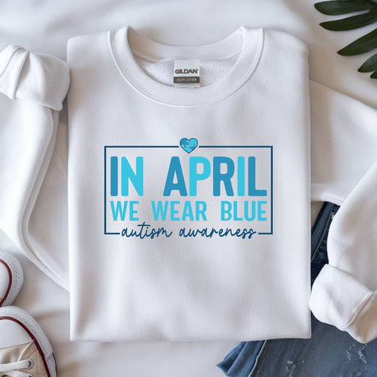 in april we wear blue autism awareness dtf transfer minimalist blue awareness shirt design
