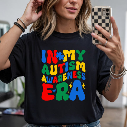 in my autism awareness era dtf transfer colorful bold lettering autism awareness design for tee or hoodie