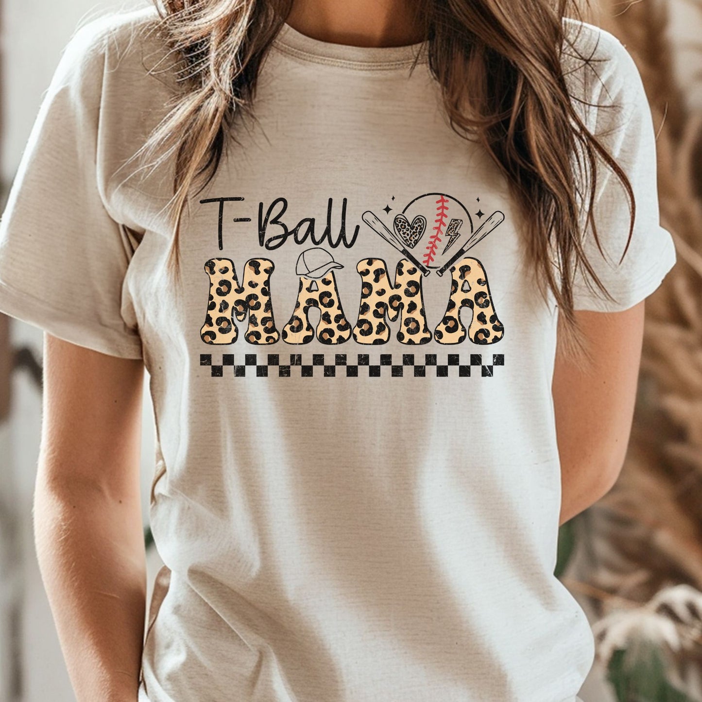t ball mama leopard dtf transfer baseball mom design with leopard print letters bats and ball for tee or hoodie