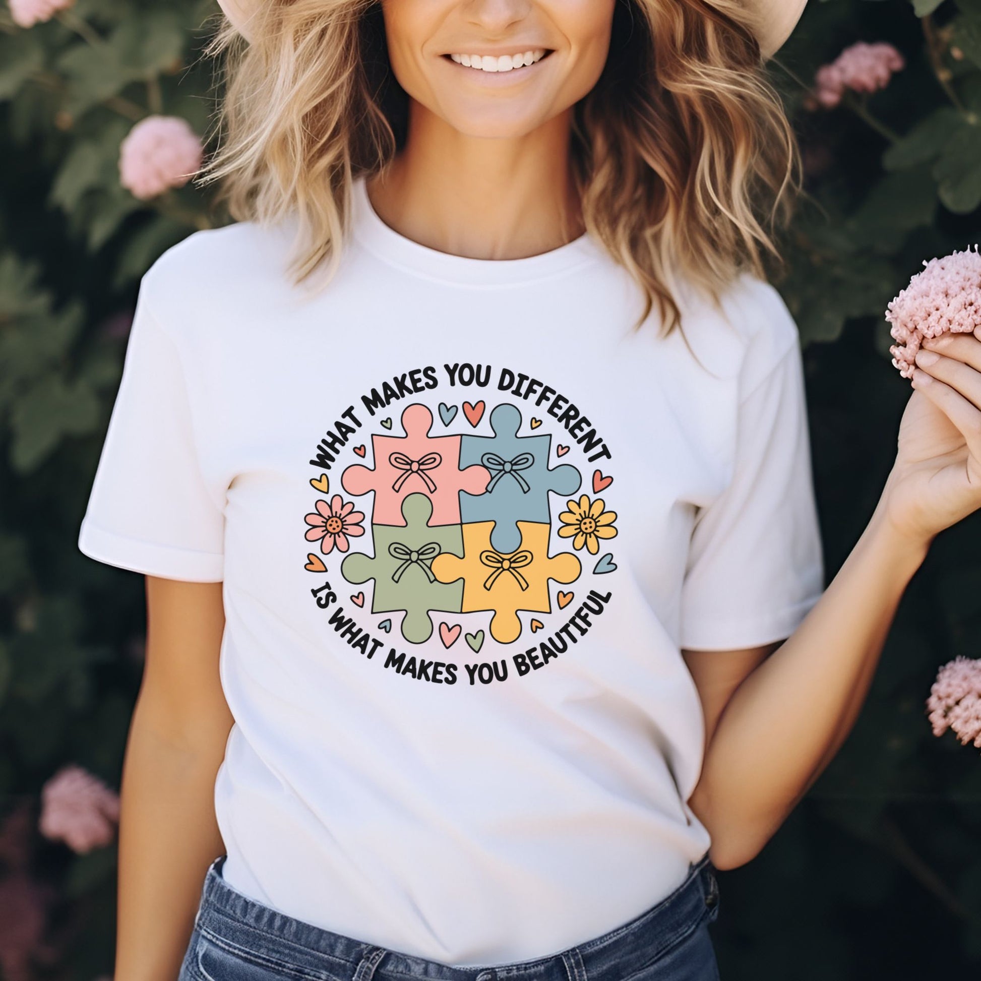 what makes you different autism puzzle dtf transfer colorful puzzle pieces inspirational autism awareness design for tee or hoodie