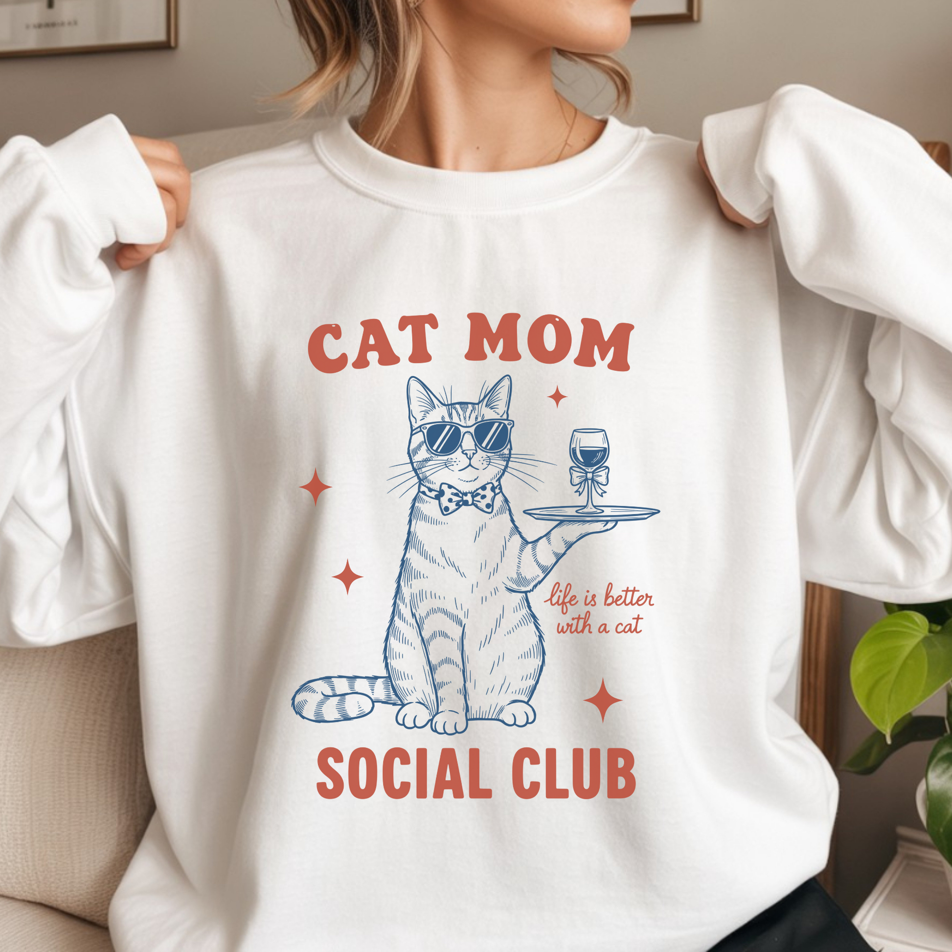 Cat Mom Social Club DTF transfer design pressed on a unisex graphic t-shirt mockup