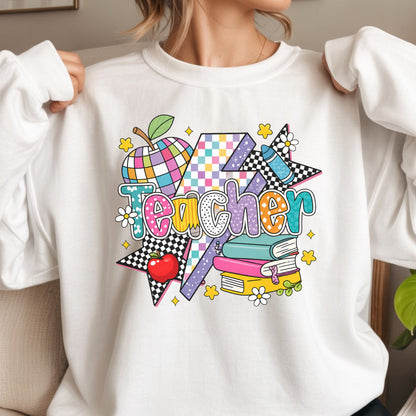 Colorful Teacher Lightning Bolt and Books | DTF Transfer, Tee or Hoodie
