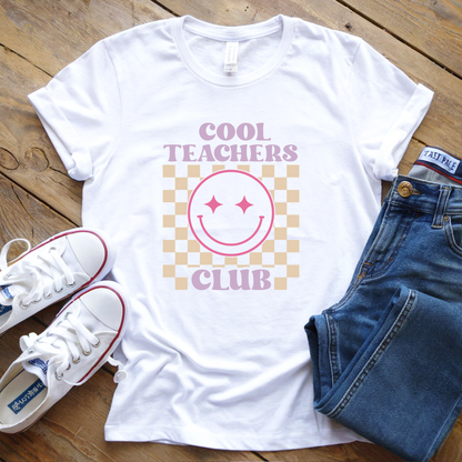 Cool Teachers Club DTF transfer design pressed on a premium unisex t-shirt mockup