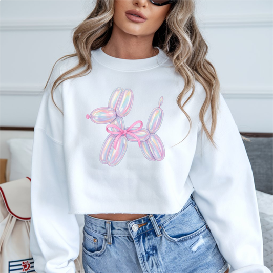 Coquette balloon dog DTF transfer design pressed on a premium unisex graphic t-shirt mockup