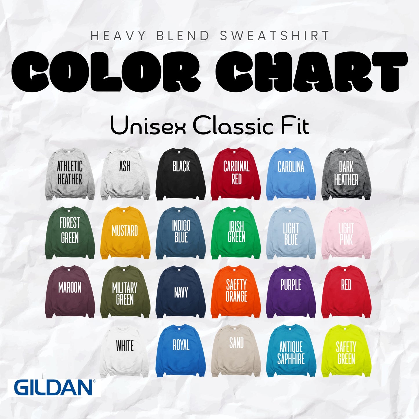 Premium hoodie color chart for custom graphic sweatshirts
