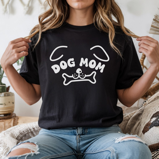Dog Mom Bone DTF transfer design pressed on a premium unisex graphic t-shirt mockup