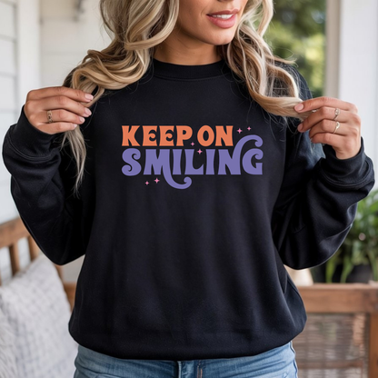 Keep On Smiling DTF transfer design pressed on premium graphic t-shirt mockup