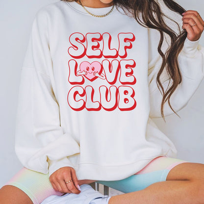 Self Love Club graphic with a retro aesthetic promoting confidence, self-care, self-worth, and positive mental health. Perfect for inspirational graphic tees, hoodies, and boutique apparel.
