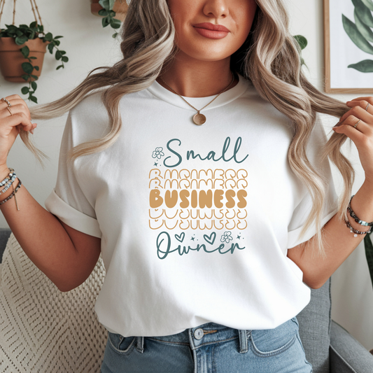 Small Business Owner DTF transfer design pressed on premium graphic t-shirt mockup